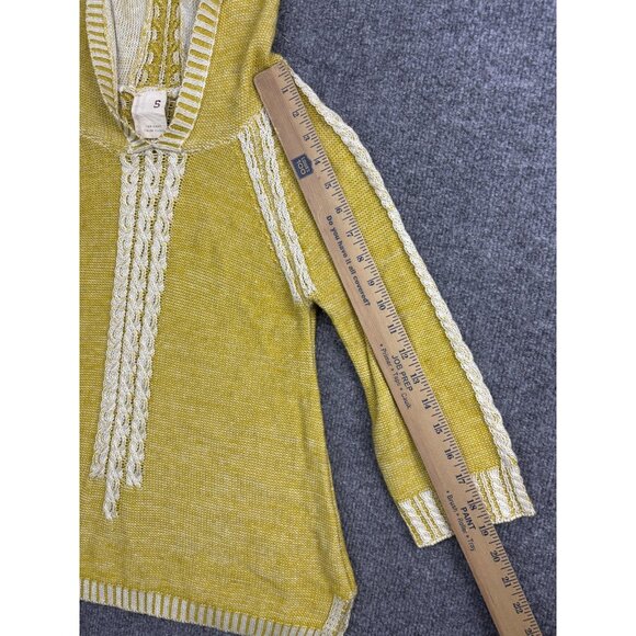 Far Away From Close Hooded Sweater Womens Small Yellow Knit Pullover Tunic Boho - Picture 3 of 7